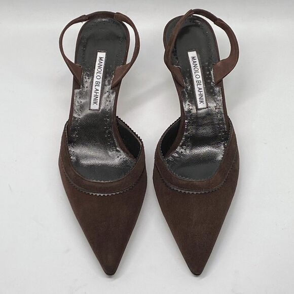 Manolo Blahnik Brontiasli 50MM Suede Slingback Pumps size 38 - Picture 3 of 13